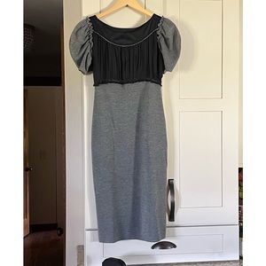 Philosophy gray sweater dress with black sheering on top with tiny metal links